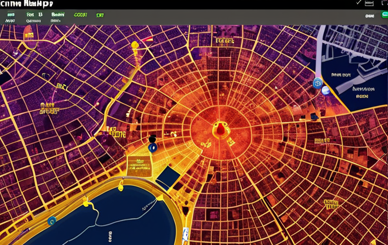 **Crime mapping hotspot analysis, Kuala Lumpur:** Visualize a heat map overlaid on a map of Kuala Lumpur, highlighting high-crime areas with varying intensity colors. Include police presence indicators.