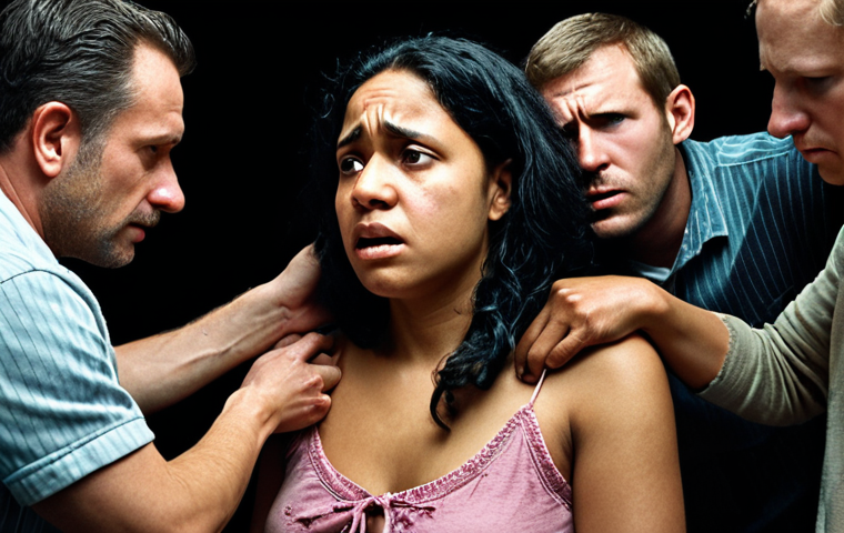 **Image Prompt:** A diverse group of people offering support to a woman looking distressed, symbolizing emotional support after a crime. Soft, empathetic lighting.